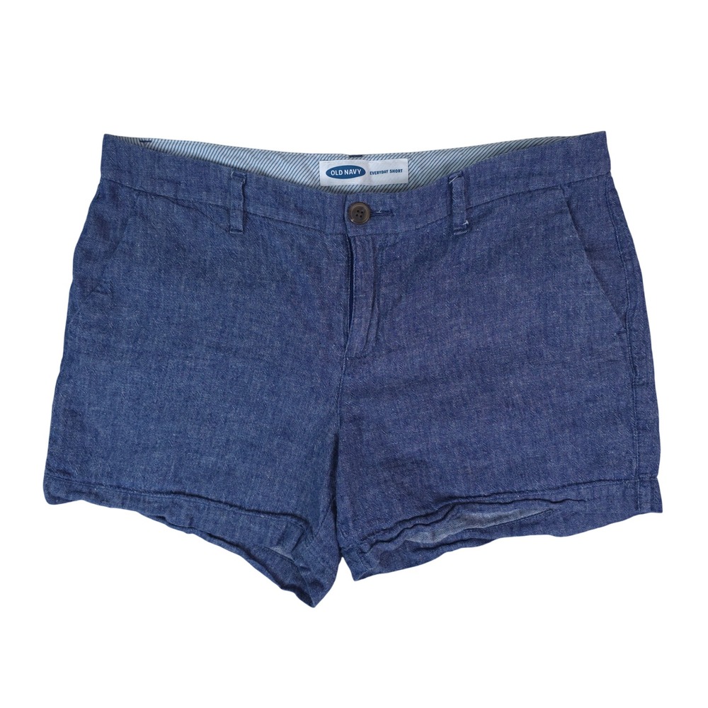 Old Navy Everyday Short Women 8 Blue Linen Cotton Blend Chambray Casual Summer